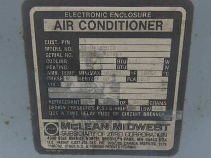 Mclean Midwest 33-0416-010 Electrical Enclosure Air Conditioner 4000 BTU 115V