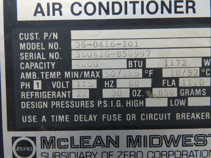 Mclean Midwest 36-0416-101 Electrical Enclosure Air Conditioner 4000 BTU 115V