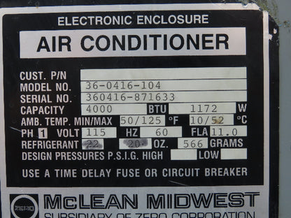 Mclean Midwest 36-0416-104 Electrical Enclosure Air Conditioner 4000 BTU 115V