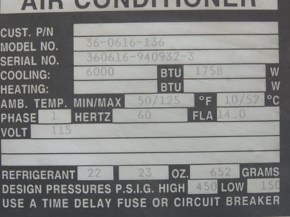 Mclean Midwest 36-0616-136 Electrical Enclosure Air Conditioner 6000 BTU 115V