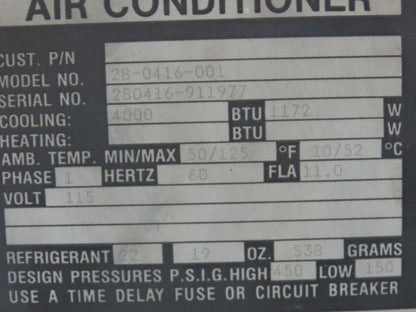 Mclean Midwest 28-0416-001 Electrical Enclosure Air Conditioner AC 4000 BTU 115V