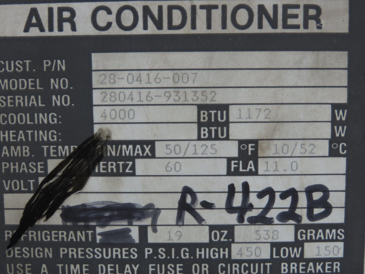 Mclean Midwest 28-0416-007 Electrical Enclosure Air Conditioner AC 4000 BTU 115V