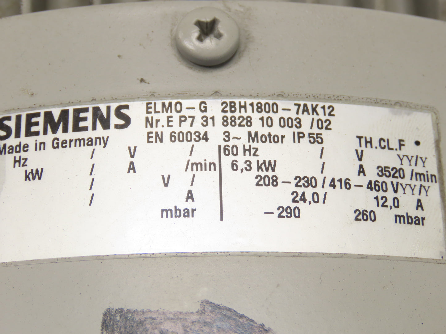 Siemens ELMO-G 2BH1800-7AK12 2.5" Regenerative Vacuum Blower 8.4Hp 230/460V 3PH