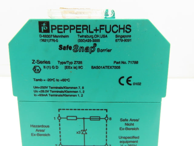 Pepperl+Fuchs Z728 Safe Snap Zener Barrier 28VDC 93mA 1 Channel Lot Of 5