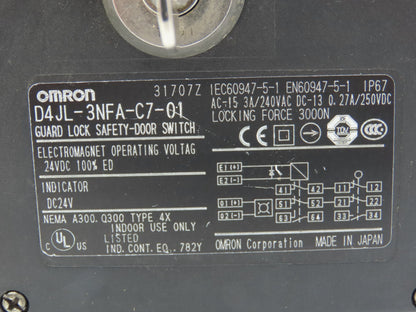 Omron D4JL-3NFA-C7-01 Guard Lock Safety-Door Switch Interlock Solenoid Release