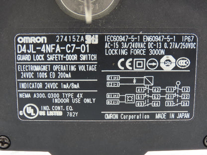 Omron D4JL-4NFA-C7-01 Guard Lock Safety-Door Switch Interlock Solenoid Release