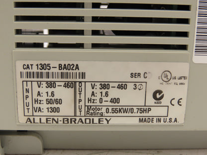 Allen Bradley 1305-BA02A 1305 Variable Frequency AC Drive .75Hp 460V 3PH Ser C