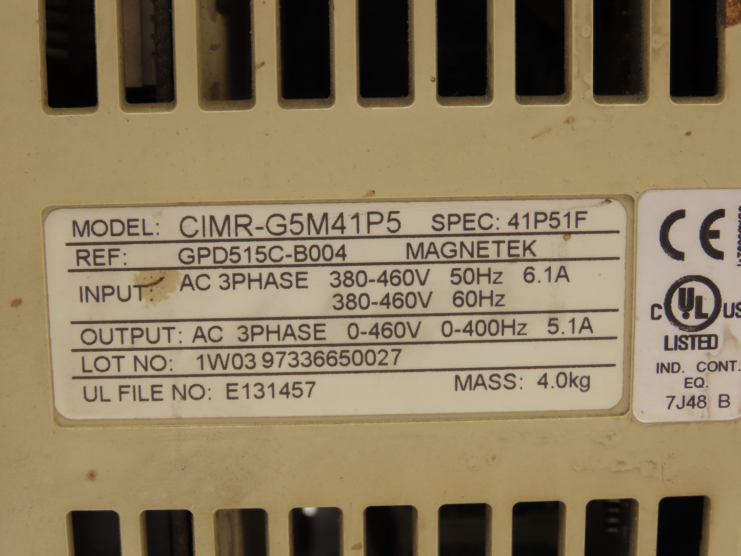 Magnetek CIMR-G5M41P5 Electric Motor Drive Impulse 460V 0-400Hz 6.1A