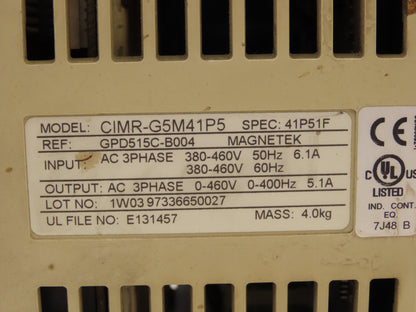 Magnetek CIMR-G5M41P5 Electric Motor Drive Impulse 460V 0-400Hz 6.1A