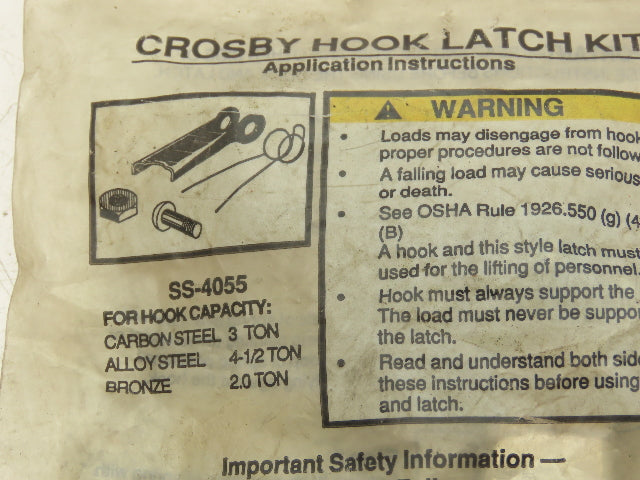 Crosby SS-4055 Hook Latch Kit 4.5 Ton (Alloy Steel) Lot of 5