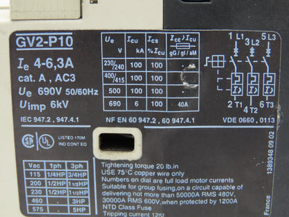 Telemecanique GV2-P10 Motor Starter Circuit Breaker 4-6.3A 3 Pole Lot of 5