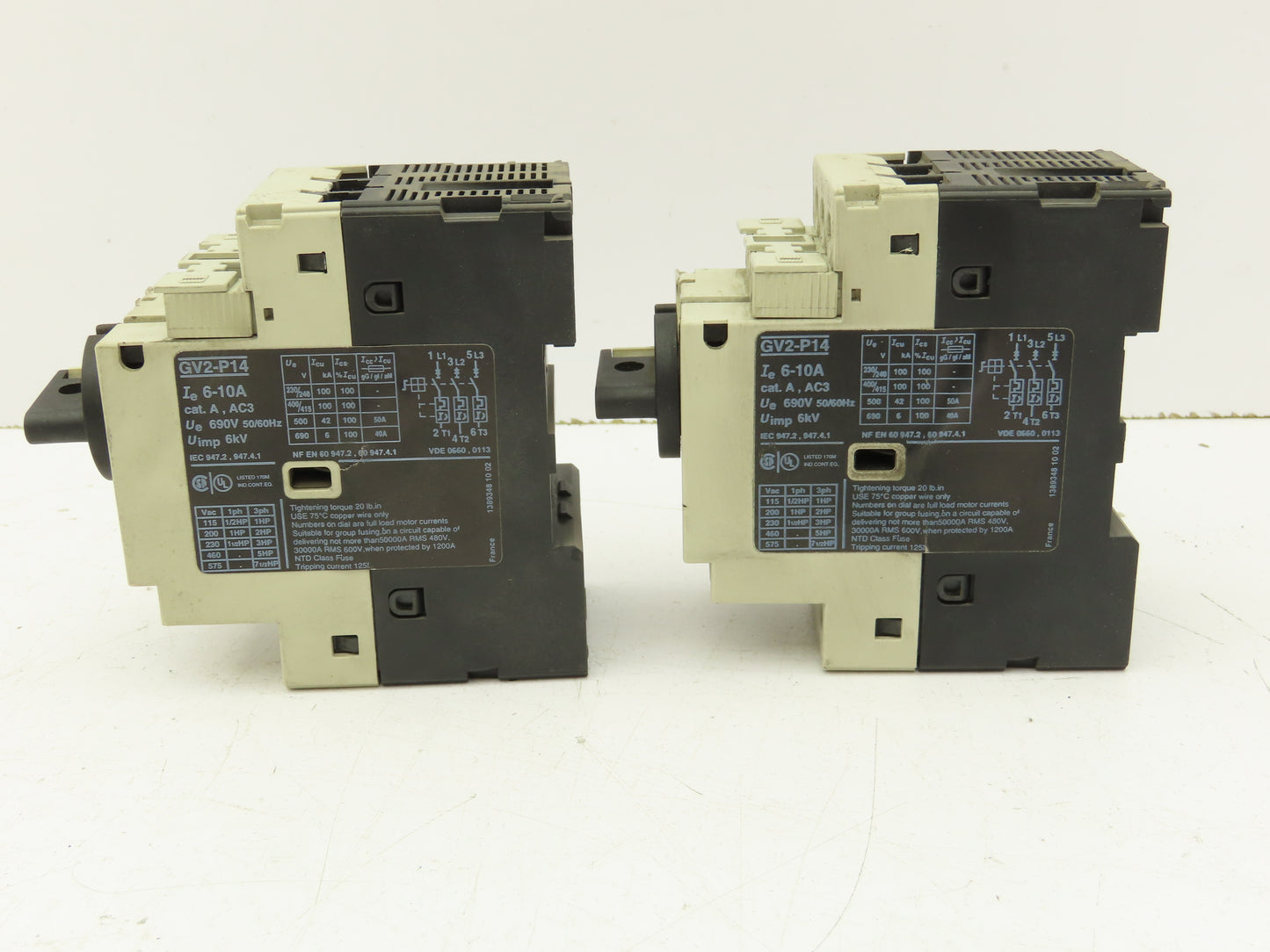 Telemecanique GV2-P14 Motor Starter Circuit Breaker 6-10A 3 Pole Lot of 2