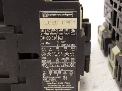 Telemecanique Motor Starter Reversing Contactor 575V 7.5HP 25A 3 PH Set Lot of 2