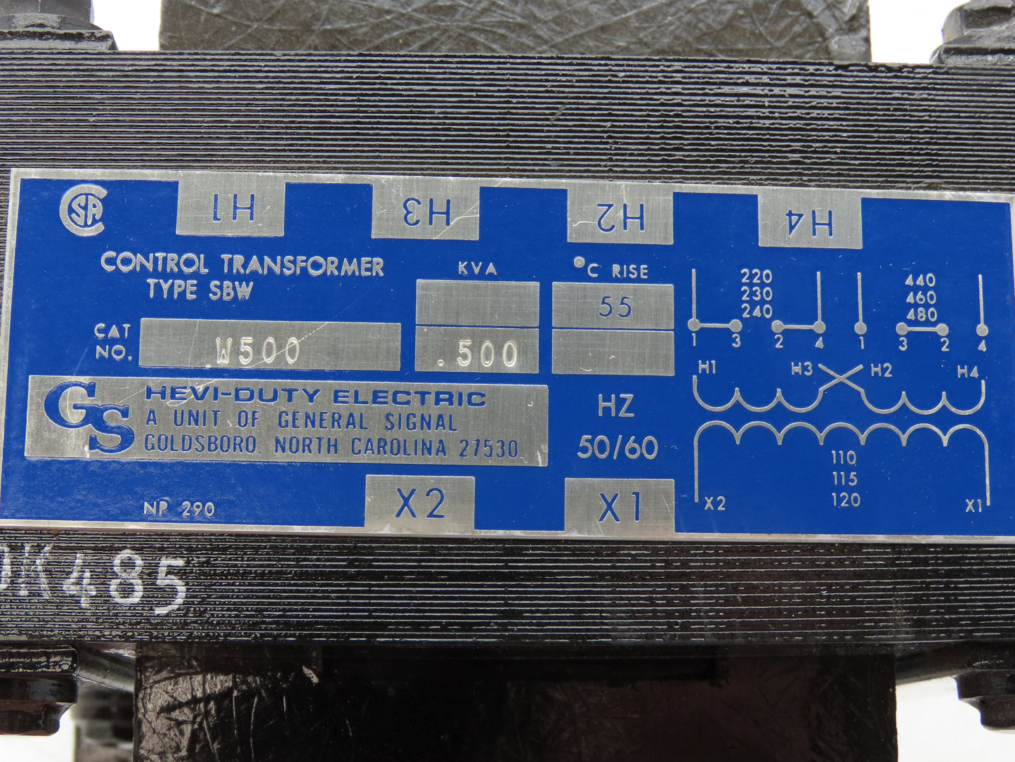 General Signal W500 industrial Control Transformer .500kVA 220/480V