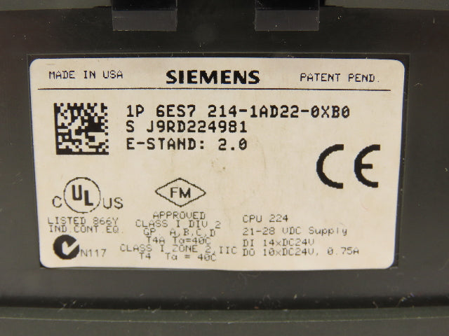 Siemens 6ES7214-1AD22-0XB0 S7-200 Simatic CPU 224 Relay Power Supply Module