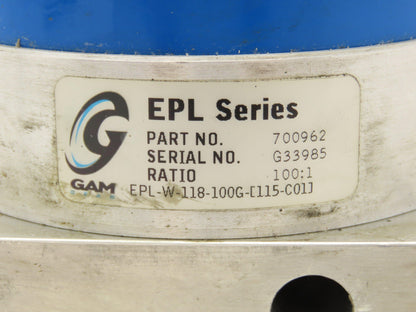 GAM EPL-W-118-100G-[115-C01] Inline Planetary Gearbox 100:1 Reducer 250 RPM