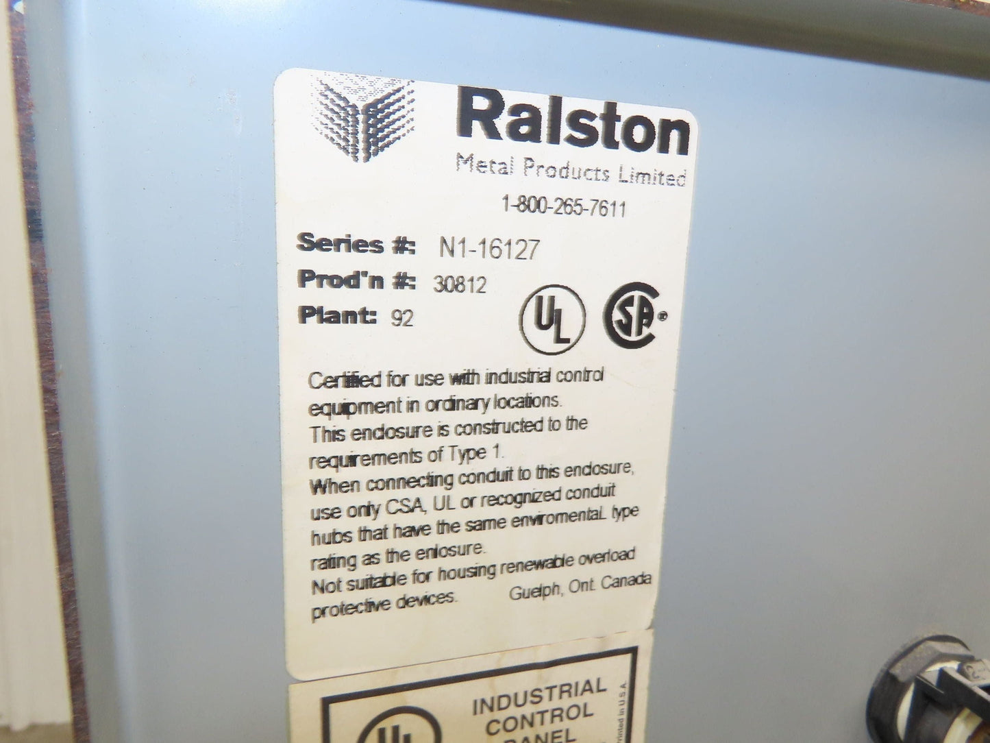 Ralston N1-16127 Steel Electrical Enclosure Control Panel 16x12x7" NEMA Type 1