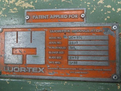 Wor-Tex JC-10L Plastic Granulator Shredder Chipper 8 x 21" 15HP 230/460V