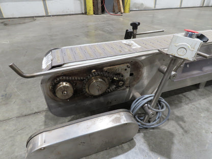 6"x 9' 10" Tabletop Belt Stainless Bottle Conveyor End Drive DC Stepper Motor