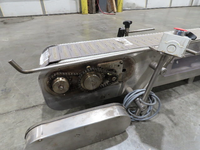 6"x 9' 10" Tabletop Belt Stainless Bottle Conveyor End Drive DC Stepper Motor