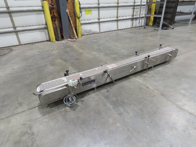 6"x 9' 10" Tabletop Belt Stainless Bottle Conveyor End Drive DC Stepper Motor