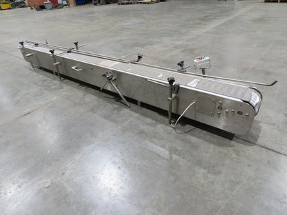6"x 9' 10" Tabletop Belt Stainless Bottle Conveyor End Drive DC Stepper Motor