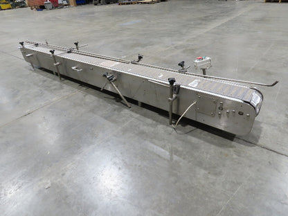6"x 9' 10" Tabletop Belt Stainless Bottle Conveyor End Drive DC Stepper Motor
