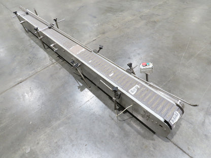 6"x 9' 10" Tabletop Belt Stainless Bottle Conveyor End Drive DC Stepper Motor