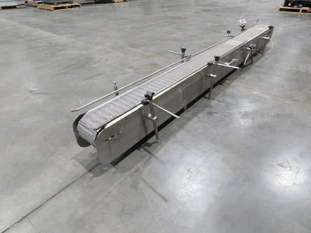 6"x 9' 10" Tabletop Belt Stainless Bottle Conveyor End Drive DC Stepper Motor