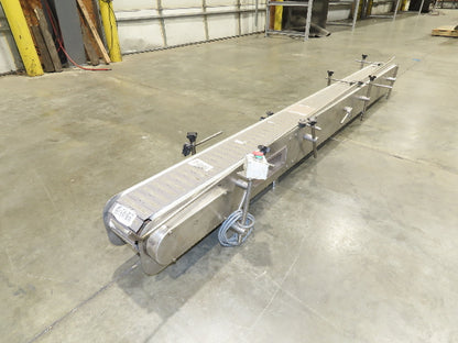 6"x 9' 10" Tabletop Belt Stainless Bottle Conveyor End Drive DC Stepper Motor