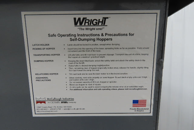 Wright 30055-GRY 3 YD Self Dumping Hopper 4000lbs Trash Recycling 10 Gauge Bin