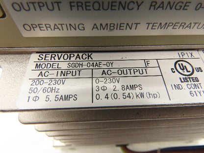 Yaskawa Servo Drive Servopack 1PH Input 3PH 0-230VAC 2.8A 0.54HP Output Ser F