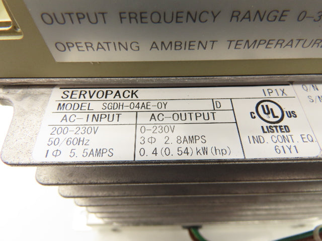 Yaskawa Servo Drive Servopack 1PH Input 3PH 0-230VAC 2.8A 0-300Hz Output Ser D