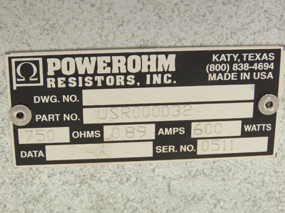 Powerohm USR000032 Braking Resistor 600 Watt 750 Ohms Steel Enclosure