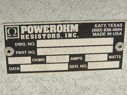 Powerohm USR000032 Braking Resistor 600 Watt 750 Ohms Steel Enclosure