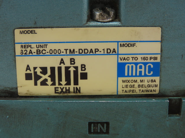 Mac 82A-BC-000-TM-DDAP-1DA Pneumatic Solenoid Valve Assembly 24VDC 25-150 PSI