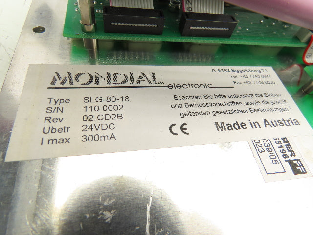 Gammerler Mondial SLG-80-18 Stacker Control Panel Display Case