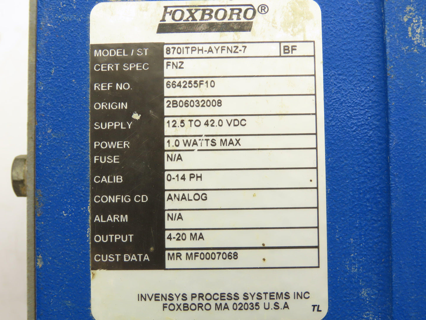 Foxboro 870ITPH-AYFNZ-7  I/A Series Transmitter w/DolpHin Sensor PH10-3N1B