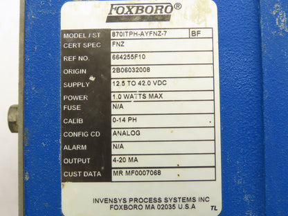 Foxboro 870ITPH-AYFNZ-7  I/A Series Transmitter w/DolpHin Sensor PH10-3N1B