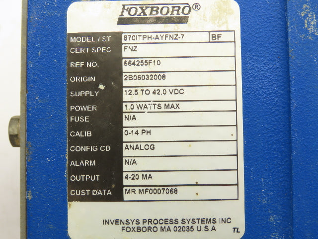 Foxboro 870ITPH-AYFNZ-7  I/A Series Transmitter w/DolpHin Sensor PH10-3N1B
