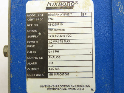 Foxboro 870ITPH-AYFNZ-7  I/A Series Transmitter w/DolpHin Sensor PH10-3N1B