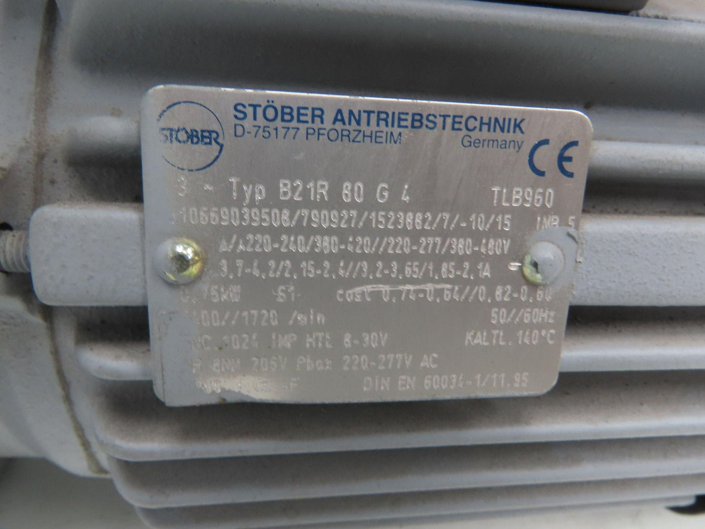 Stober B21R 80 G4 Inline Gear Motor w/Brake 1Hp 480V 273rpm 6.3:1 Encoder ERN430