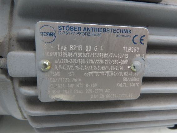 Stober B21R 80 G4 Inline Gear Motor w/Brake 1Hp 480V 273rpm 6.3:1 Encoder ERN430