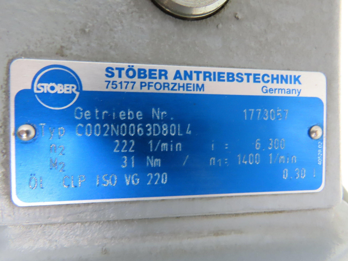 Stober B21R 80 G4 Inline Gear Motor w/Brake 1Hp 480V 273rpm 6.3:1 Encoder ERN430