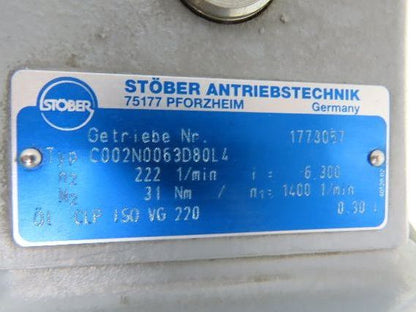 Stober B21R 80 G4 Inline Gear Motor w/Brake 1Hp 480V 273rpm 6.3:1 Encoder ERN430