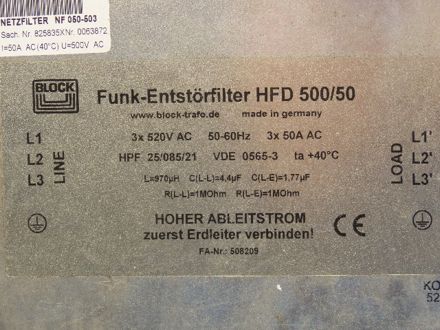SEW Eurodrive NF 050-503 Netzfilter Filter 3x520VAC 50A