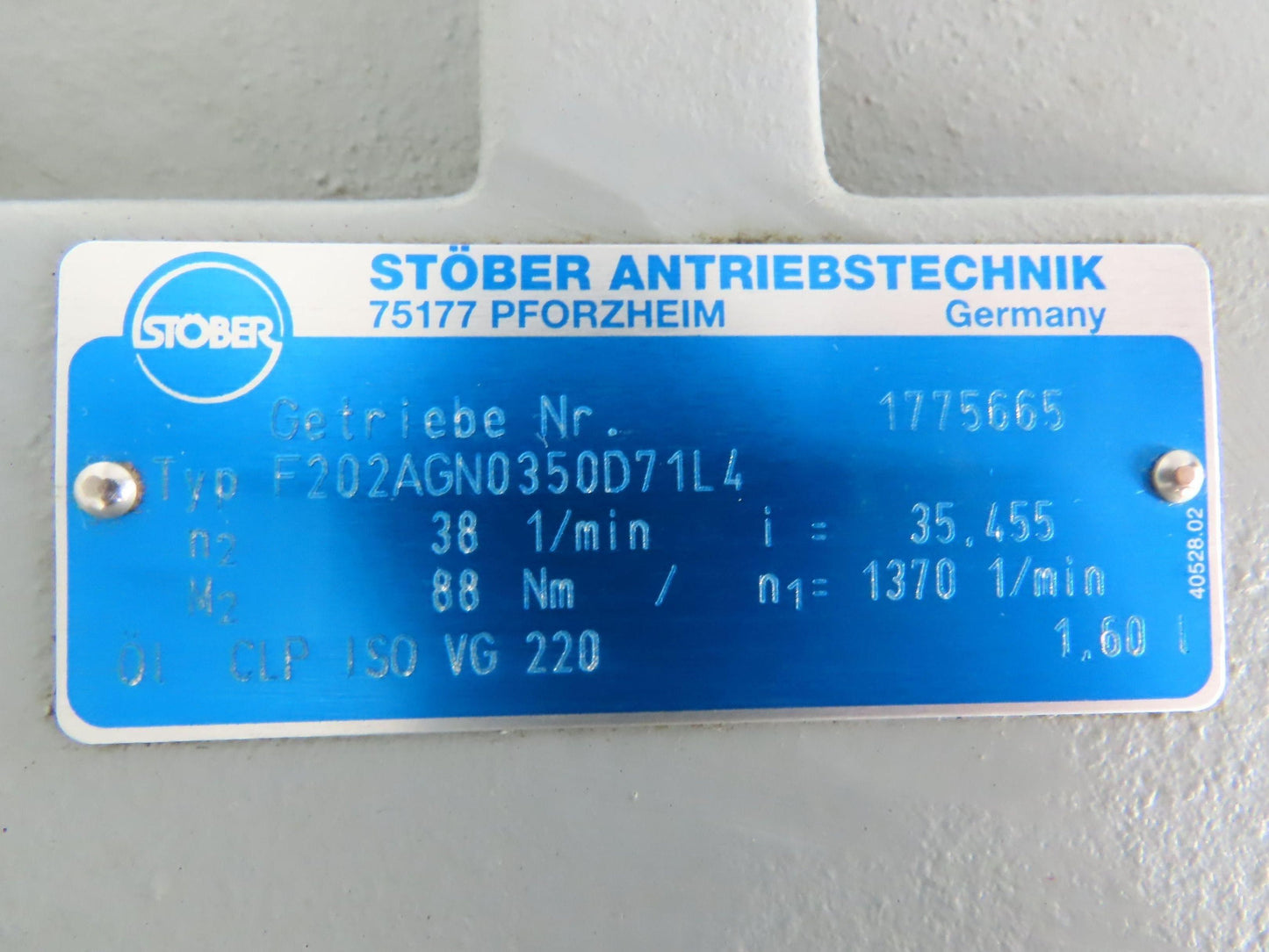 Stober K21R F202AG 71L4 Gearmotor .37kw 480V 38rpm 35.4:1 Hollow Shaft w/Encoder