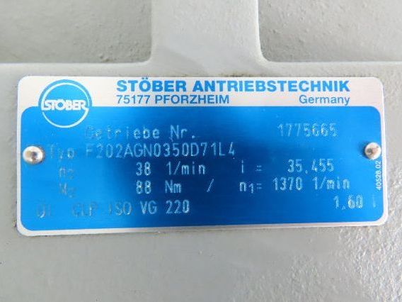 Stober K21R F202AG 71L4 Gearmotor .37kw 480V 38rpm 35.4:1 Hollow Shaft w/Encoder