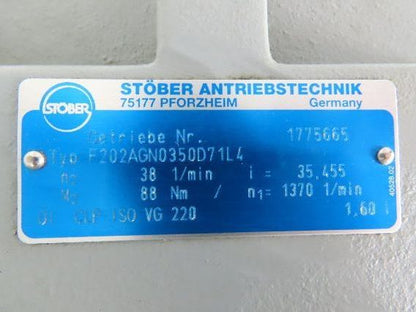 Stober K21R F202AG 71L4 Gearmotor .37kw 480V 38rpm 35.4:1 Hollow Shaft w/Encoder