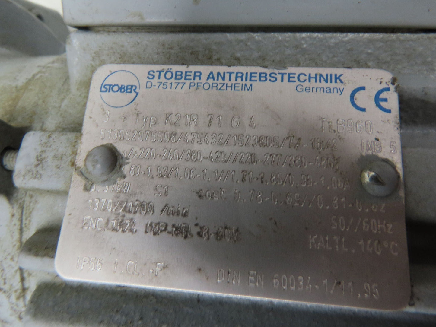 Stober K21R F202AG 71L4 Gearmotor .37kw 480V 38rpm 35.4:1 Hollow Shaft w/Encoder